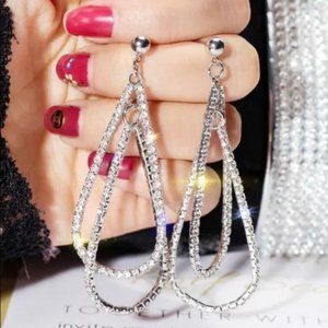 NEW Sterling Silver Diamond Long Drop Earrings